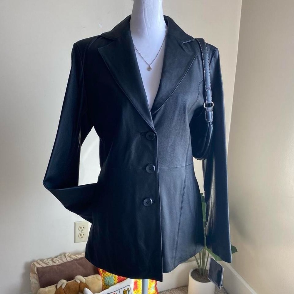 Vintage Y2K deadstock black leather jacket - Picture 7 of 8